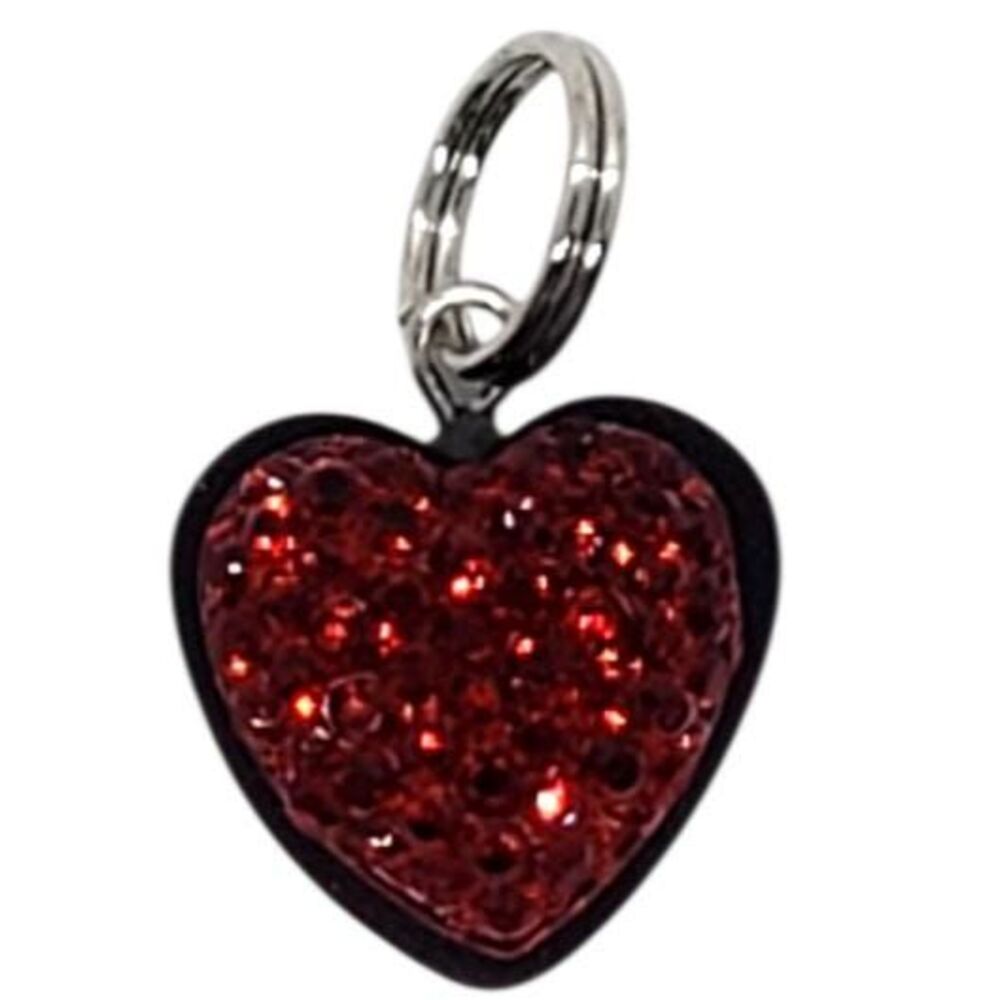Shiny Sparkly Red Heart Pendant with a Handmade Polymer Clay Back (black part)